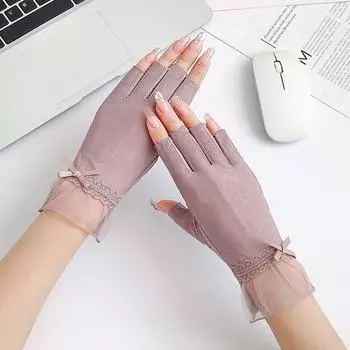 Summer Sun Protection Half Finger Gloves Women s Ultra-Thin Ice Silk Elastic Finger Leakage Driving and Biking Non Slip Breathable A81 half finger Ice Silk-purple One size