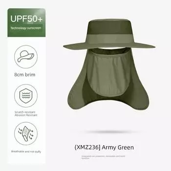 Summer Sun Protection Sun Hat Men s and Women s Outdoor Hiking Fishing Breathable Detachable Big Brim Mask Topless Hat XMZ236 Army Green One size