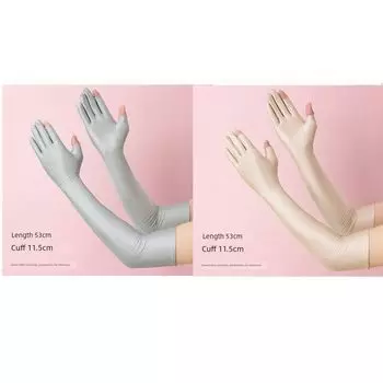 Summer Sun Protection Thin Gloves Female Long Exposed Two Finger Touch Screen Long Sleeves Travel Driving Sun Shade UV Protection Oversleeve Gray + skin color/two pairs