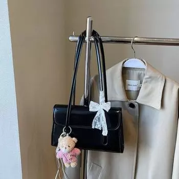 Summer Super Popular Yellow Baguette Underarm Bag Women s 2025 New Arrival Light Luxury Minority Classy Sentong Qin Shoulder Bag Black + pendant