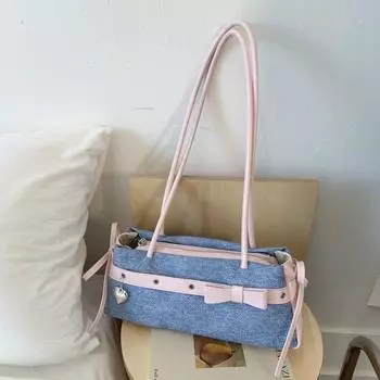 Summer sweet fashion bow armpit bag women s new versatile high-end single shoulder baguette bag розовый