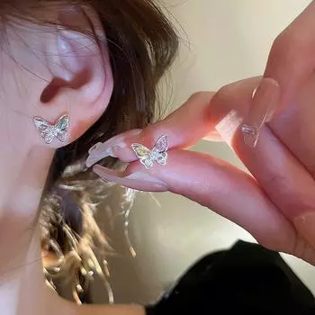 Summer Sweet Mini Lovely Vintage Female Earrings Butterfly Shape Korean Style Ear Stud Colorful разноцветный