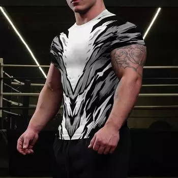 Summer T Shirt For Men Casual Short Sleeve Stripe Print Tops Outdoor Sports Fitness Clothing Quick-drying Clothing Men s Shirts S