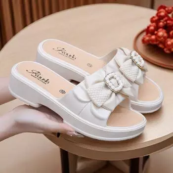 Summer Thick Sole Ladies Slippers Fashion Casual Bow Home Slippers Non-Slip Comfortable Sandals 36-40
