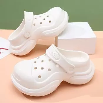 Summer thick-soled hole shoes women s outdoor height increase breathable outside wear solid color wind slippers beach non-slip bag head cool slippers 35-36 белый