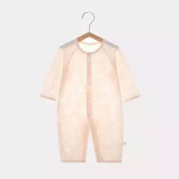 Summer Thin Boneless Long Sleeves Air Conditioning Baby Jumpsuit Pink Music Bear 59 yards