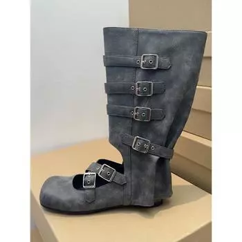 Summer Thin Boots Women s Flat Bottom Hollow Ballet Boots Punk Handmade Boots Spice Girl Leather Medium Boots Women s Boots 35