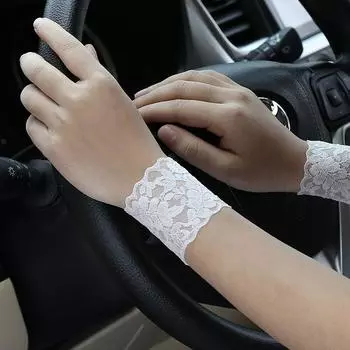 Summer Thin Elastic Lace Wristband Women Short Scar Covering Tattoo Sun Protection Fake Sleeve Breathable Wrist Sleeve Elbow Protector White (length 6cm) One size