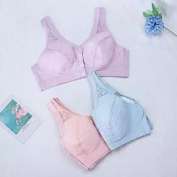 Summer thin front buckle comfortable ventilation hole lace middle-aged and elderly bra without steel ring large chest vest underwear 36/80B