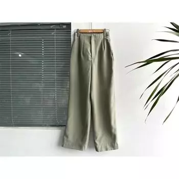 Summer Thin High Waist Straight All-Matching Professional Casual Pants Green M