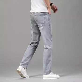 Summer Thin Jeans Men s Light Business Small Straight Stretch Casual Long Trousers Denim 29