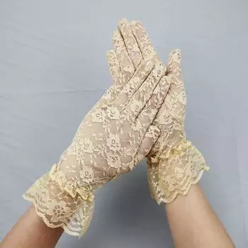 Summer Thin Lace Fashion Gloves Women Driving Sun Protection UV Protection Black Retro Sexy Breathable Skin color large lace All yards