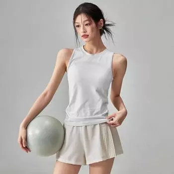 Summer Thin Quick-Drying Yoga Clothes Vest Stretch Slimming Running Training Outer Wear Sleeveless Sports Fitness Top Women White(Single Top) S((Recommend 40.00 kg-47.50 kg)