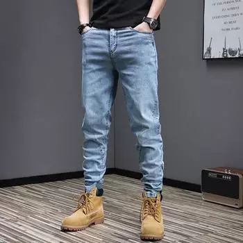Summer Thin Section Jeans Men s Micro Harlan Hundred with the Trend of Elastic Slim Small Straight Men s Trousers Casual 30 синий