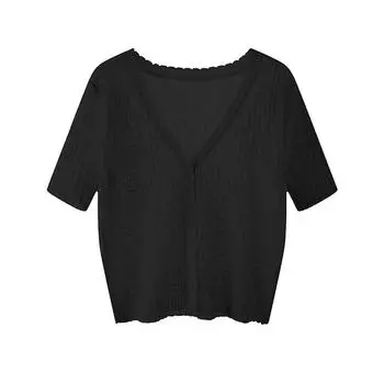 Summer Thin Short Knitting Cardigan Women s Ice Silk Air Conditioner Shawl Outer Match Short Sunscreen Waistcoat with Skirt Coat Black L