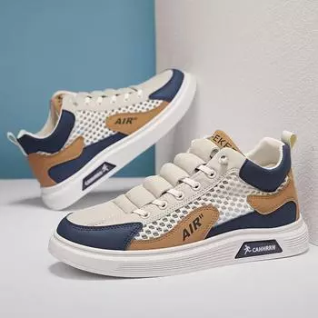 Summer thin strap-free foot cover casual sports large mesh men s shoes leather splicing mesh breathable flat baseplate shoes 39