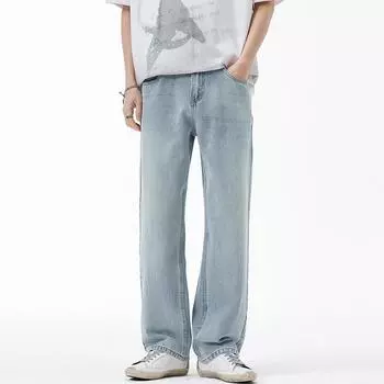 Summer Thin Tennis Jeans New Stretch Loose Draped Wide Legs 28 синий