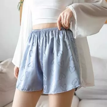 Summer Three Part Safety Pants Anti Light Exposure Women s Outerwear Satin Bottom Shorts Loose Oversized Thin Home Pants one size белый