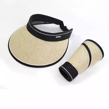 Summer Topless Hat UV Big Brim Straw Woven Sun Protection Hat Outdoor Sports Vinyl Foldable Sun Hat Sun Hat Outdoor 8307 beige Regular vinyl lining (12cm wide brim)