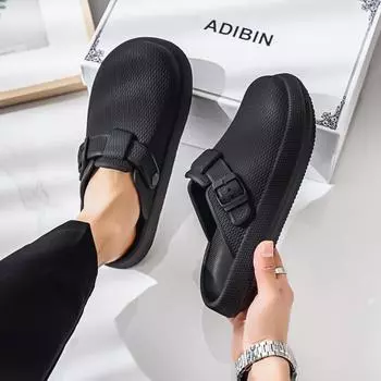 Summer trend breathable bag head men wear thick bottom office home leisure sandals travel versatile beach shoes 36 чёрный