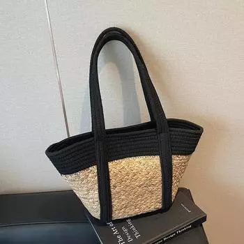 Summer trend large capacity straw bag new seaside leisure beach bag fashion tote shoulder bag чёрный