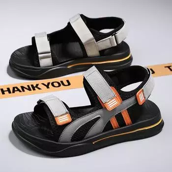 Summer Trendy Men s Sandals Open-toe Breathable Casual Sports Beach Shoes Fashion Soft Elastic Comfortable Non-slip Male Sandals 40 чёрный