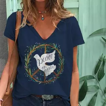 Summer Trendy Women s 3D Bird Printed Loose Casual Short Sleeved T-shirt S