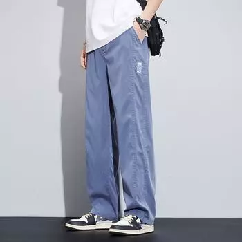 Summer Ultrathin Soft Lyocell Fabric Men s Casual Pants Elastic Waist Breathe Loose Straight Trousers Plus Size 5XL XXXXXL чёрный