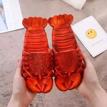 Summer Unisex Size 34-47 Slippers Flat Non-slip Couple Home Slippers Design Lobster Sandal Creative Family Travel Beach Slippers 34-35 зелёный
