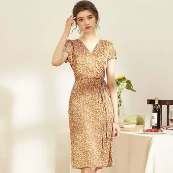 Summer V Neck Chiffon French Retro Waist-Controlled Dress Figure color S
