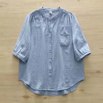 Summer V-neck Double-layer Yarn Women s Cardigan Shirt Skin Cotton Short Sleeved Blouse Top M белый