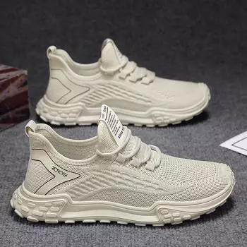 Summer versatile men s low top running shoes with mesh surface, outdoor lightweight and breathable sports and leisure shoes 39 бежевый