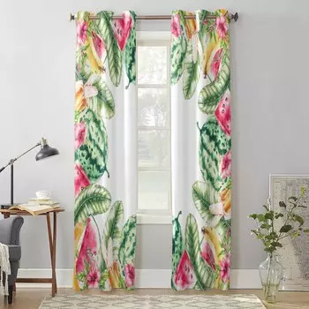 Summer Watermelon Banana Leaf Flower Window Curtains for Living Room Luxury Bedroom Curtain Kitchen Blinds Drapes Curtains 135W x 60H(cm) x1