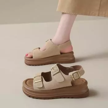 Summer wear retro buckle sandals women s new khaki cool slippers women s fashion beach shoes 35