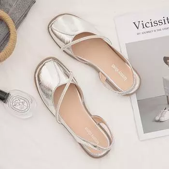 Summer wear simple flat bottom with skirt evening shoes gentle wind bag head silver sandals women s summer 35