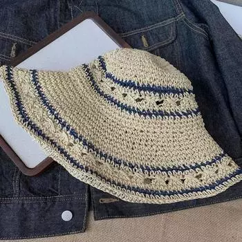 Summer Weave Crochet Hat Beach Fisherman Caps Korean Straw Bucket Cap Girls