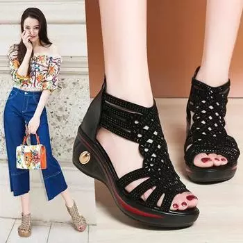 Summer Wedge Sandals Women Shoes Elegant Ladies Rome Hollow Out Sandals Female Sandalias Black Wedge Heels 39EU/CN40 чёрный