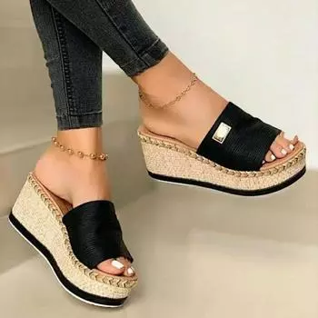 Summer Wedges Platform High Heels Women Outside Shoes Basic Clog Wedge Slipper Flip Flop Sandals 35 синий