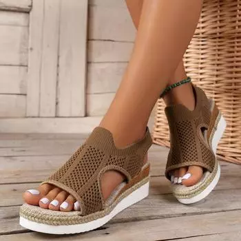 Summer Wedges Sandals for Women s Plus Size 43 Shoes Woven Breathable Mesh Hollow Open Toe Elastic Band Comfor Light Sandalias 36