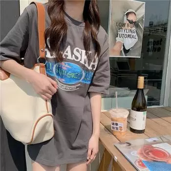 Летняя белая свободная футболка средней длины с буквенным принтом, женский топ M белый