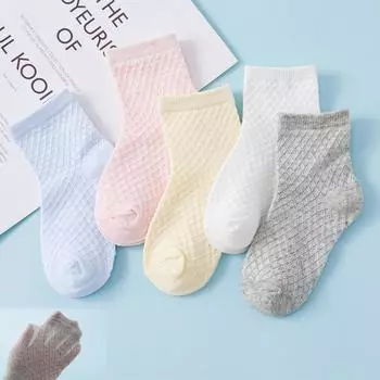 Summer White Mesh Children Cotton Socks Boys Girls Sports socks Spring Baby Skin-friendly Cotton socks 5Pairs 3-5 Years