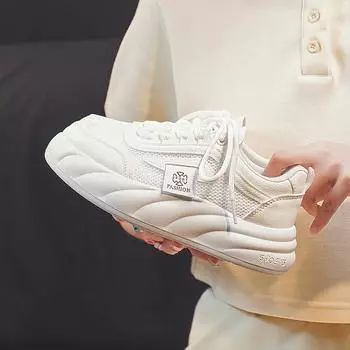 Summer White Shoes New Ins Female Student Height Increasing Breathable Mesh Sports Board Shoes Casual 35