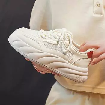 Summer White Shoes New Ins Female Student Height Increasing Sports Board Shoes Casual Shoes Breathable 35