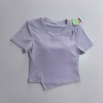 Summer With Chest Pad Yoga Clothes Short sleeve round Neck Slim fit Slimming Running Sports Pilates Outer Wear Fitness T-shirt Women Lilac S(40.00 kg-50.00 kg)