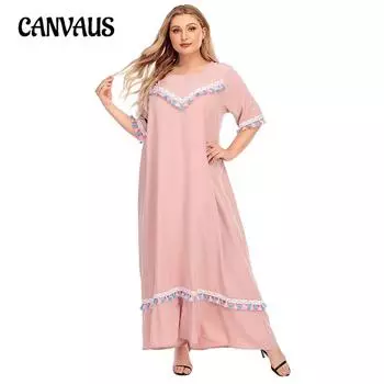 Летнее женское платье большого размера в национальном стиле с бахромой и короткими рукавами XL розовый