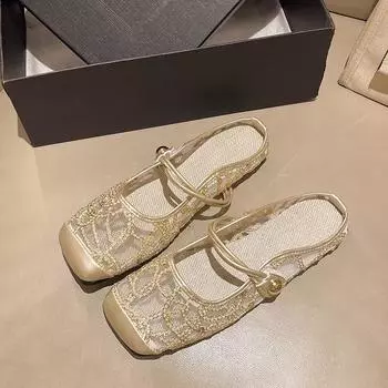 Summer Woman s Lace Slippers French Women Sandals Flat Shoes Fashion Street Style Casual Ladies Dress Shoes MaryJane Shoes Mujer 35