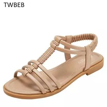Summer Woman Sandals Woman Shoe Flip Flops Woman Beach Shoes Gladiator Beads Sandals Lady Flat Shoe Sandals Footwear 35 абрикосовый