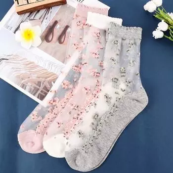 Summer Women Boat Socks Jacquard Bow Thin Crystal Sock Short Sock Ankle Socks Socks белый/чёрный