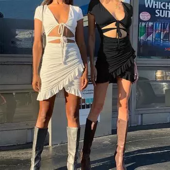 Summer Women Dresses Sexy Hellow Out Dresses Short Sleeve Mini Dress Slim Party Club Dress S белый