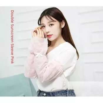 Summer Women Long Sun Protection Gloves Thin Lace UV Protection Oversleeve for Driving Riding Arm Sleeve Gloves Sleeve Double Lace Pink Sleeve One size